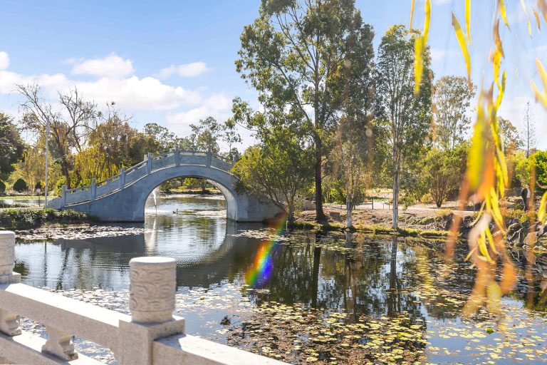Bridge over a lake - Jeta Gardens Retirement Village in Bethania, Logan QLD